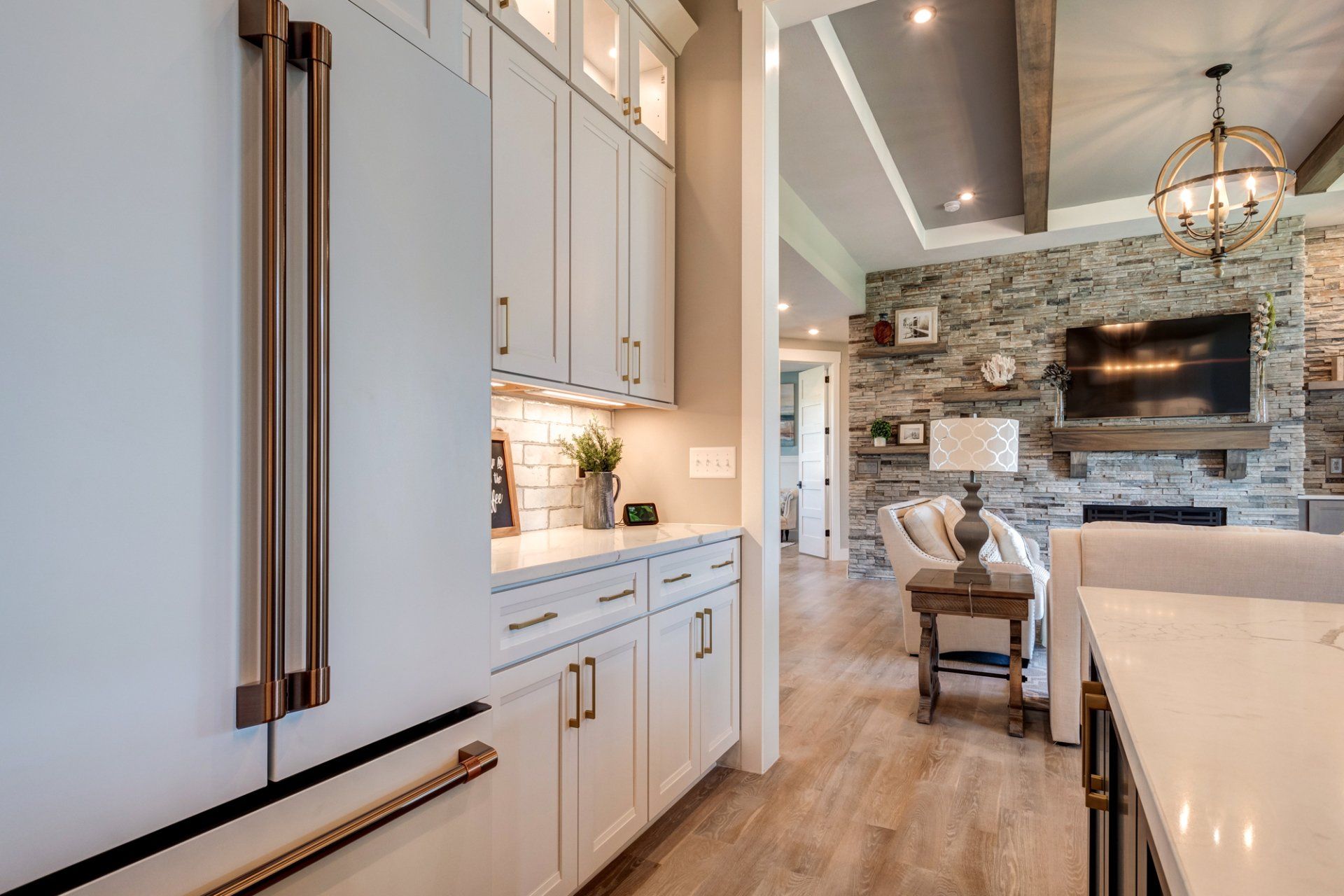 fridge and cabinets