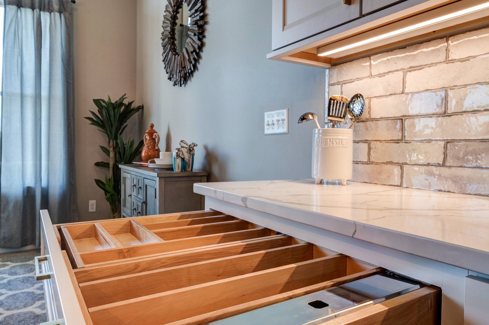 open kitchen drawers with dividers