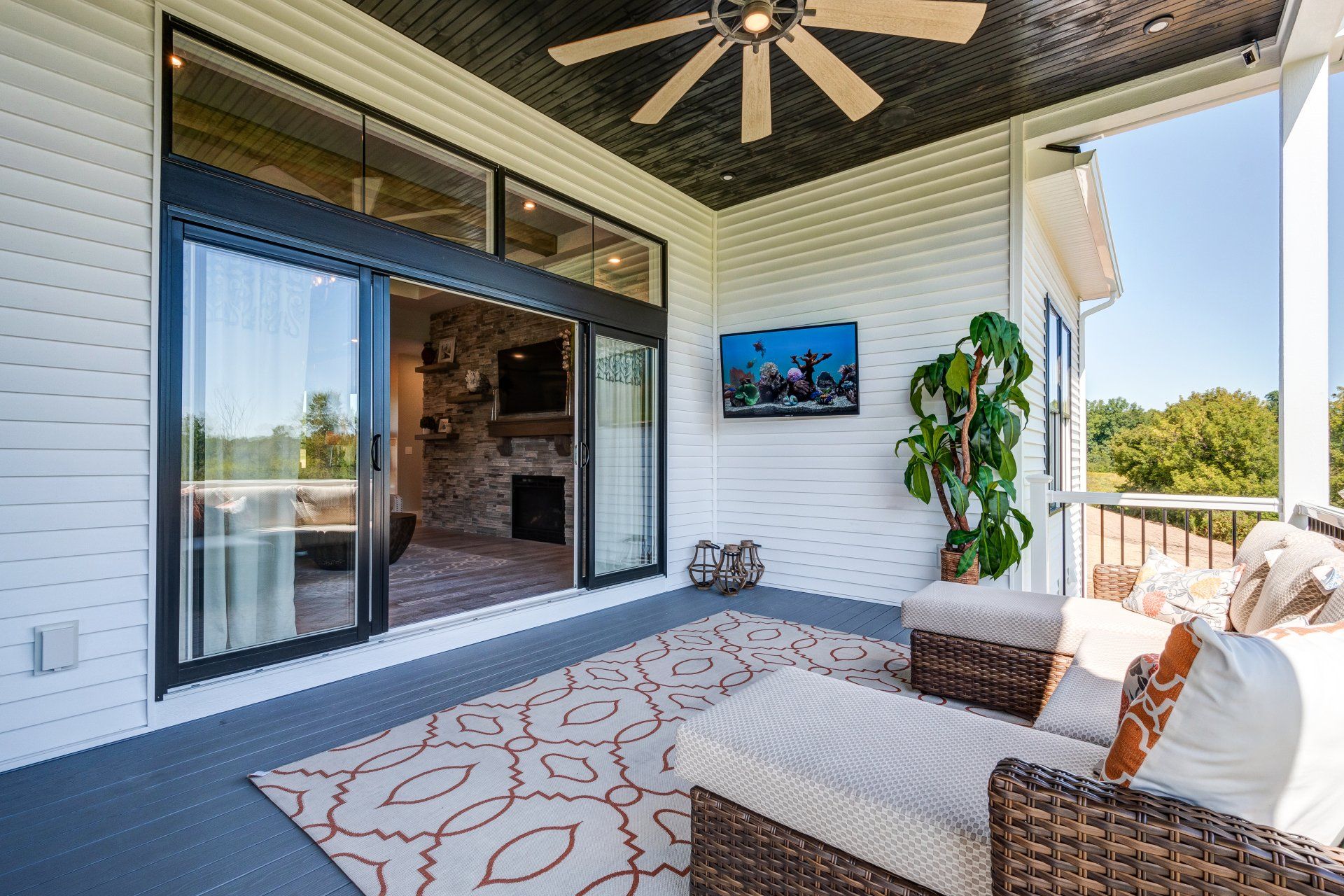 Cover patio with celling fan and double sliding glass doors
