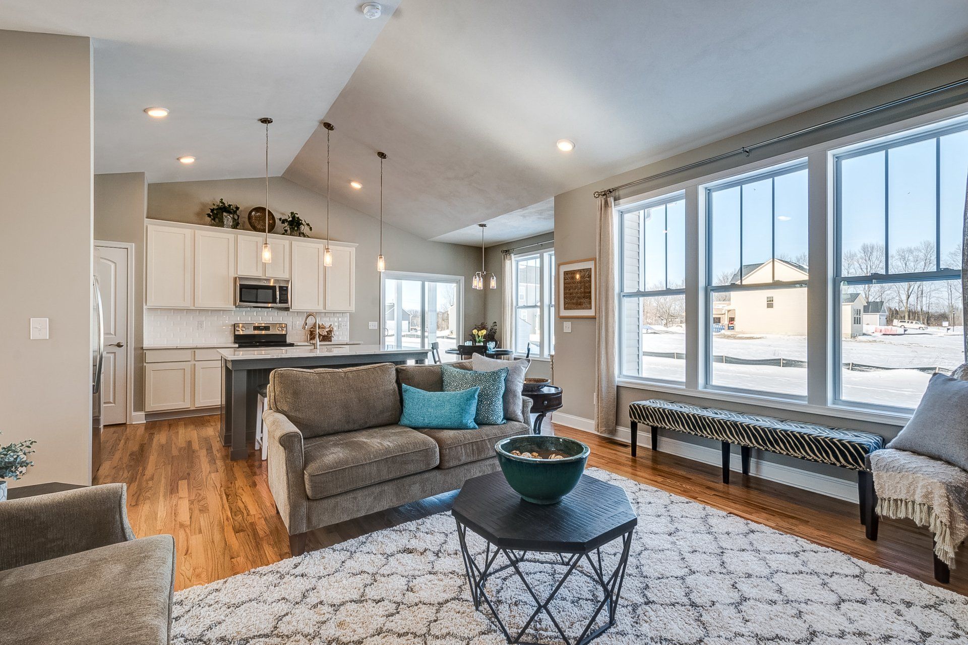 living room and kitchen in background