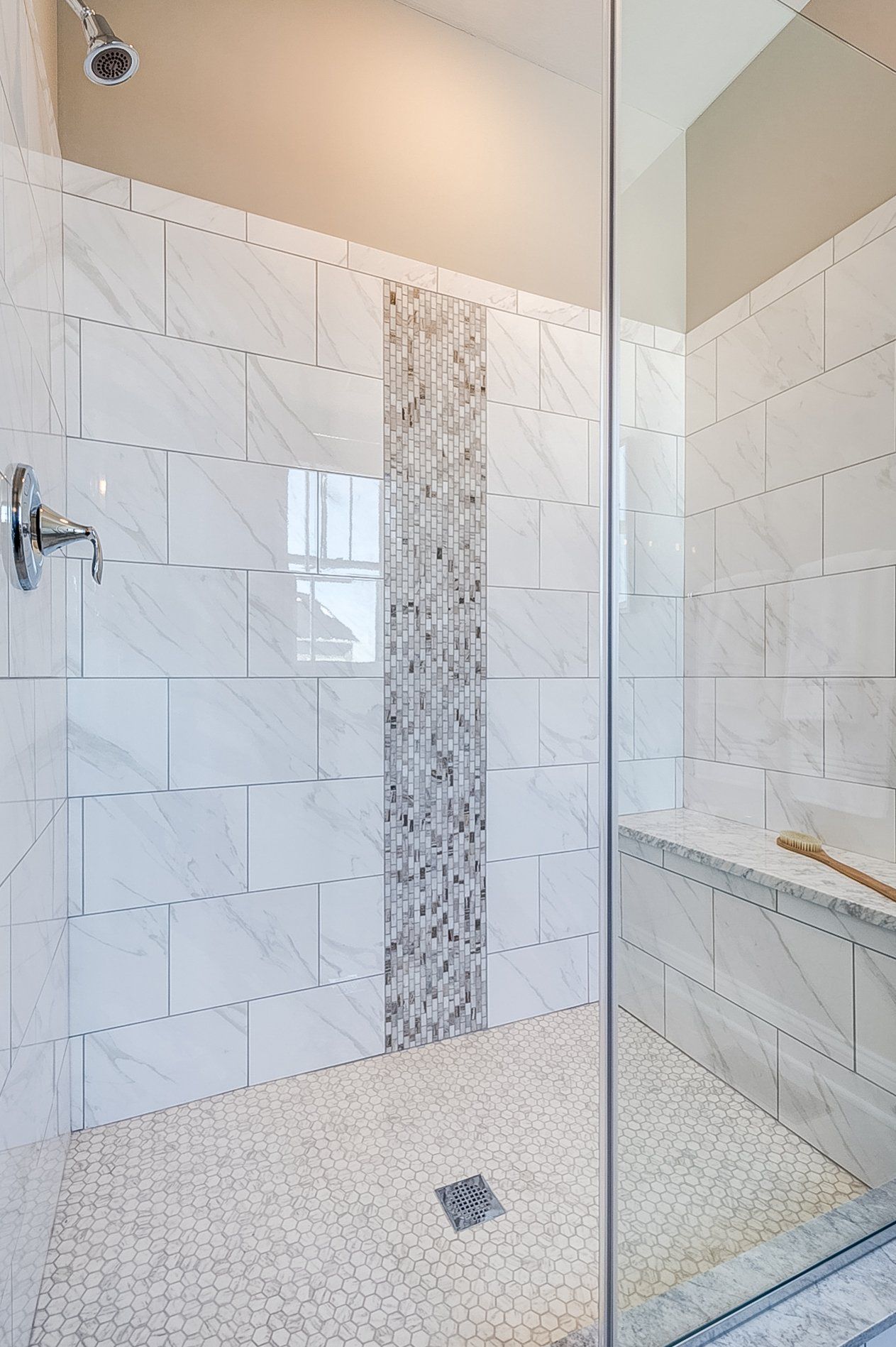 tile shower with built-in bench and tile shower