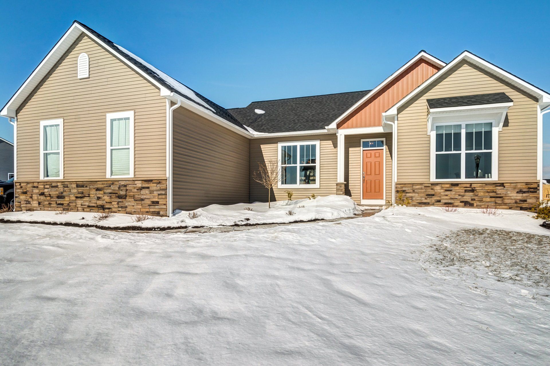 front exterior with snow