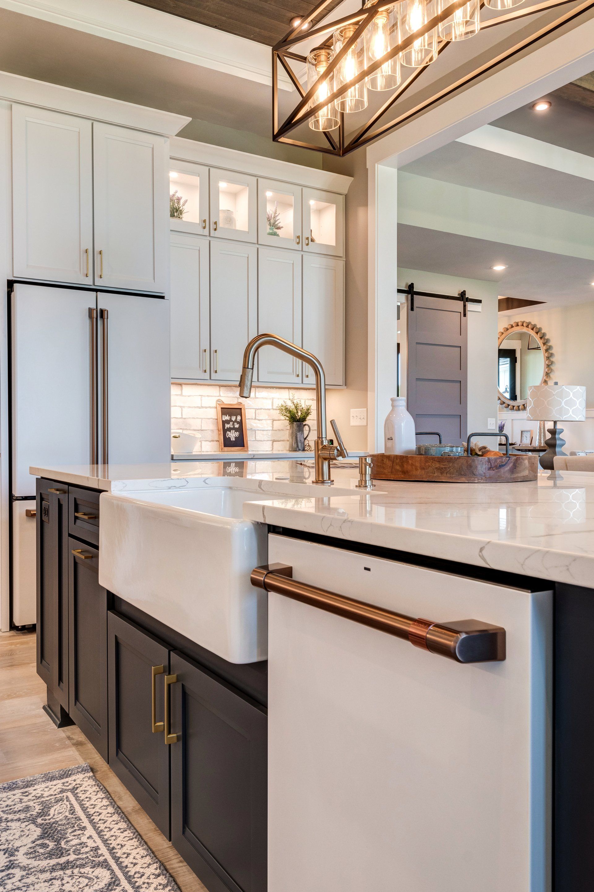 white appliances and farmhouse sink