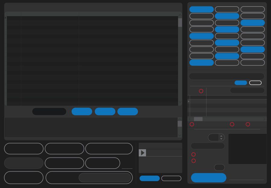 A computer screen with a lot of blue buttons on it