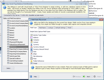 A screenshot of a computer screen showing the add field wizard