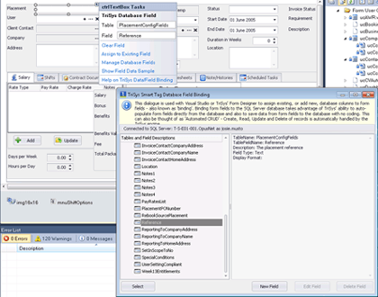 A computer screen is open to a page that says ' tables database field '