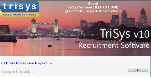 A screen shot of the trisys v10 recruitment software