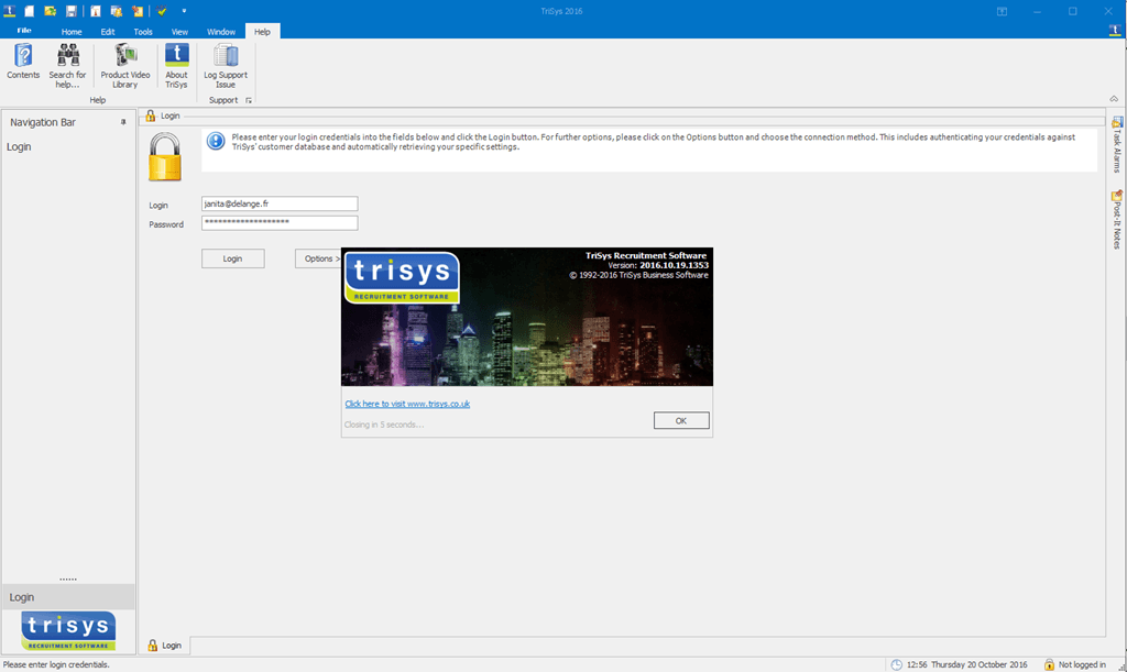 A screenshot of a computer screen with a logo for trisys on it.