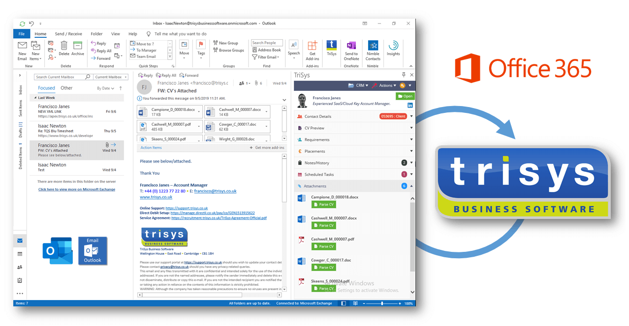 A computer screen with a trisys logo on it.