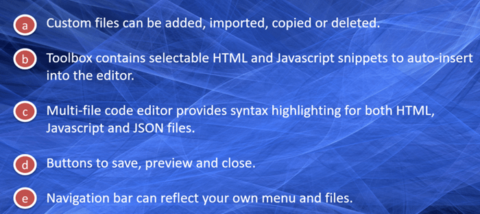 A screenshot of a program that says custom files can be added imported copied or deleted