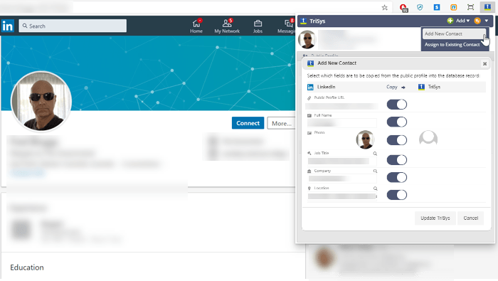 A computer screen shows a man 's profile on linkedin