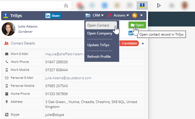 A screenshot of a website that says open contact
