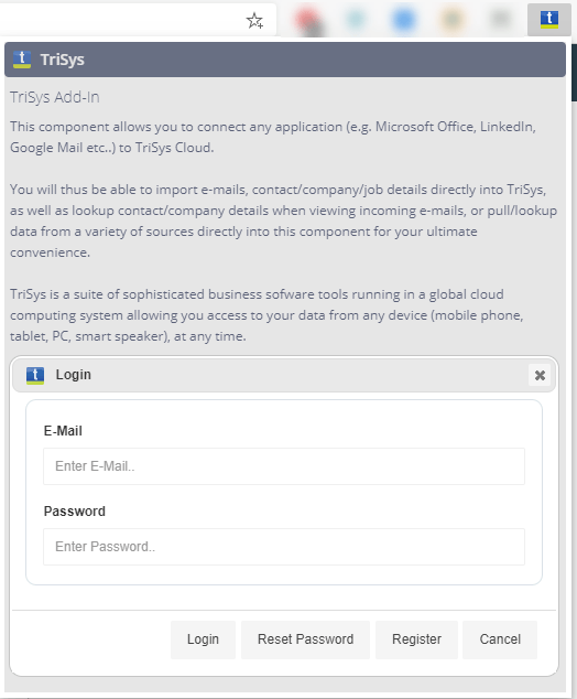 A screenshot of a web page that says trisys add in
