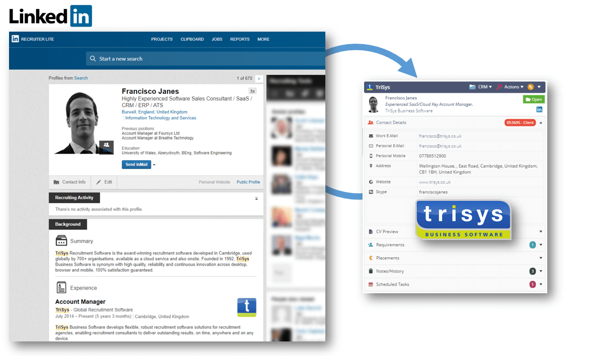 A screenshot of a linkedin page next to a screenshot of a facebook page