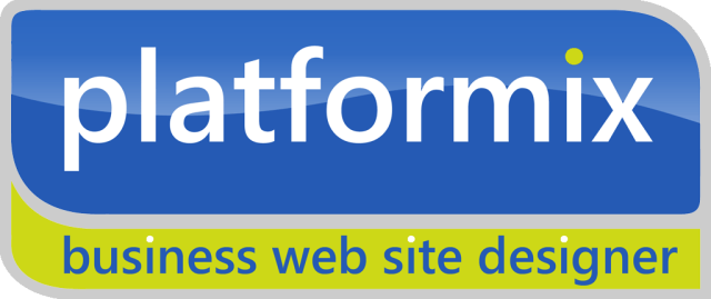 A blue and yellow logo for platformix business web site designer