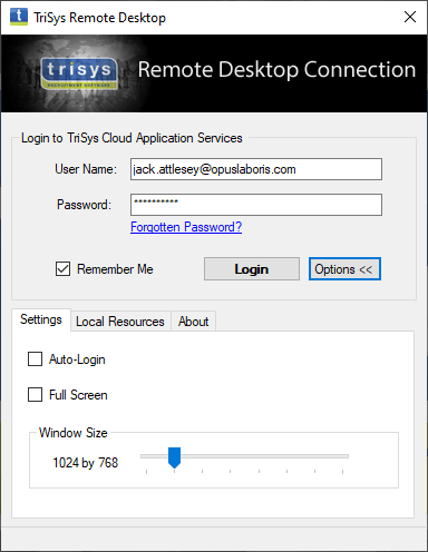 A screenshot of a remote desktop connection window