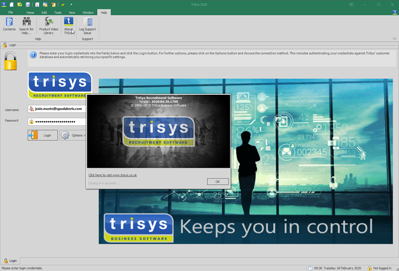 A screenshot of a computer screen that says trisys keeps you in control