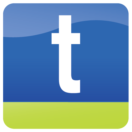 A blue square with a white letter t on it