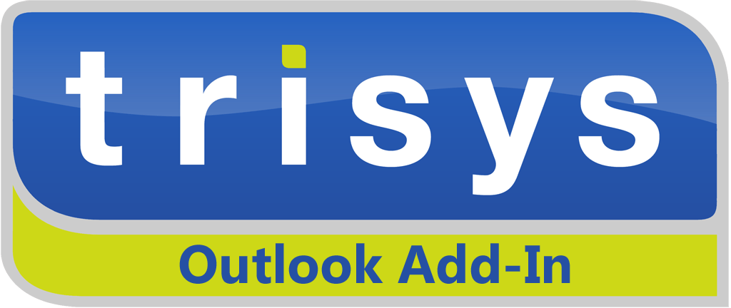 A blue and green logo for trisys outlook add-in