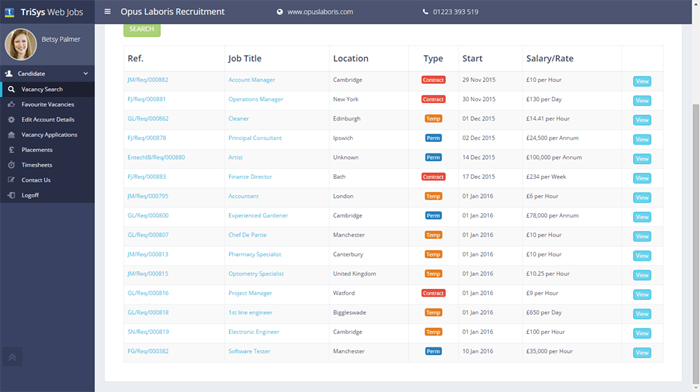 A screenshot of a web page showing a list of jobs.