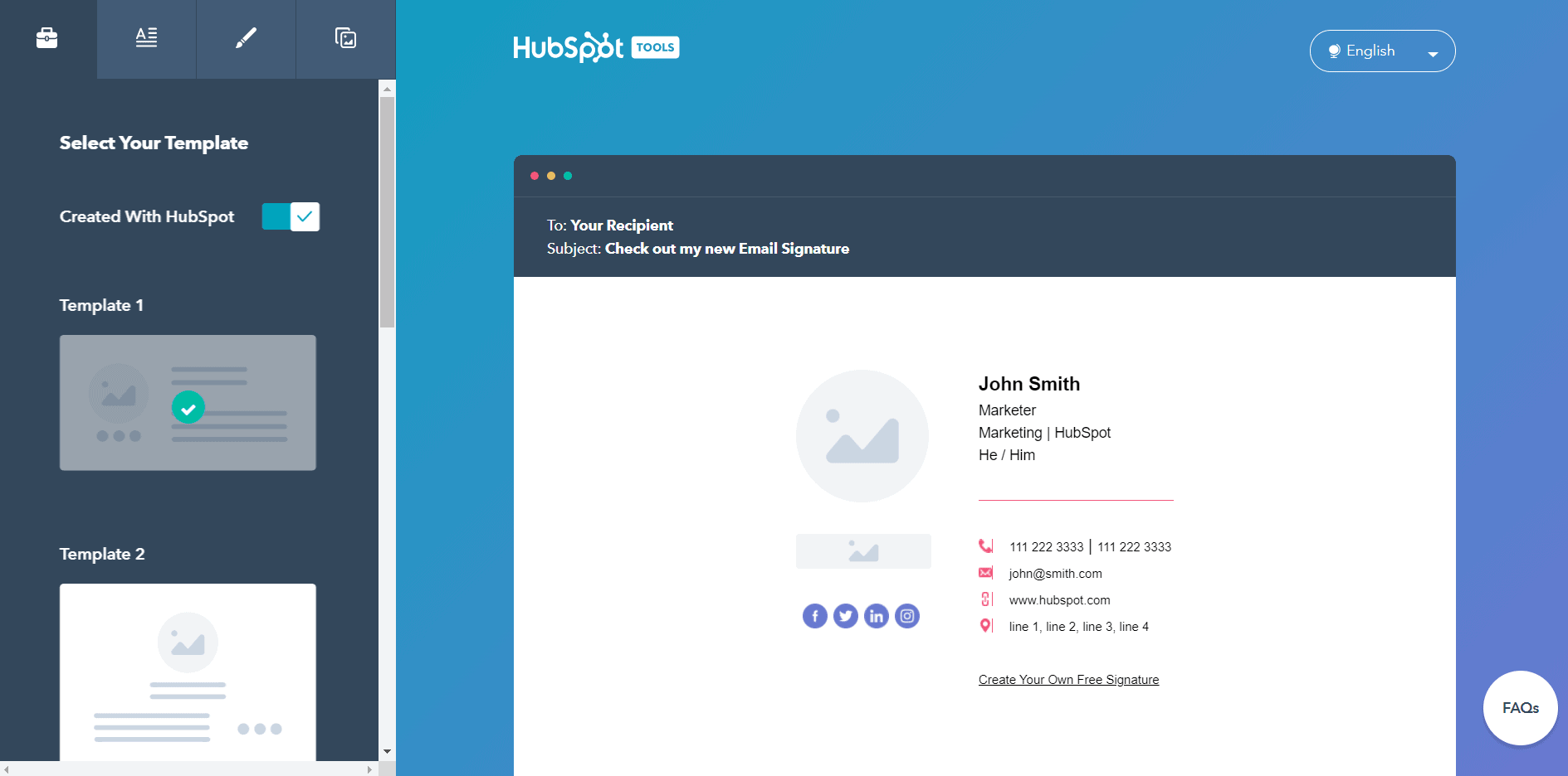 Herramientas de marketing: Hubspot email signature generator 