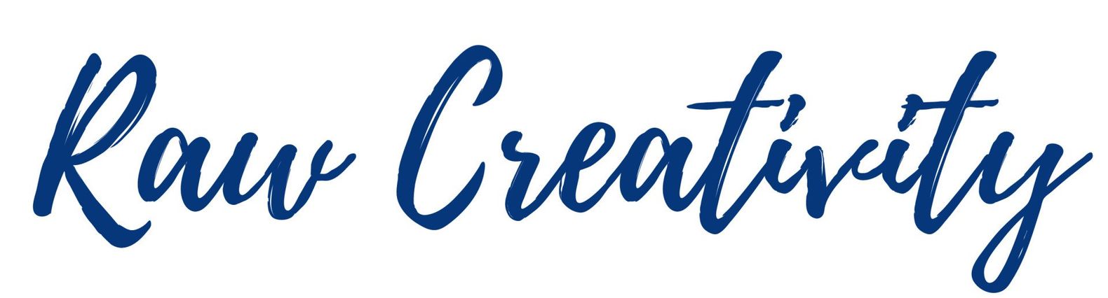 The word raw creativity is written in blue on a white background.