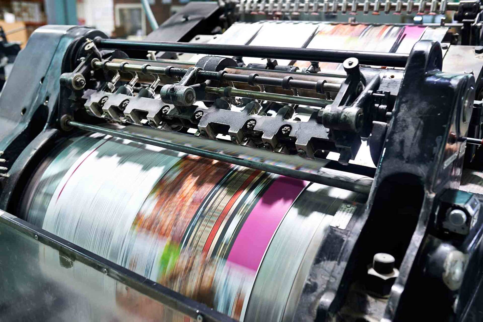 Detail shot of the workings of a printing factory