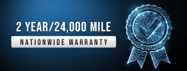 2-year/24,000-mile nationwide warranty badge with checkmark symbol, on a blue background.