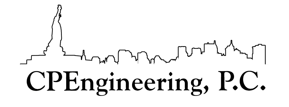 A black and white logo for cengineering p.c.