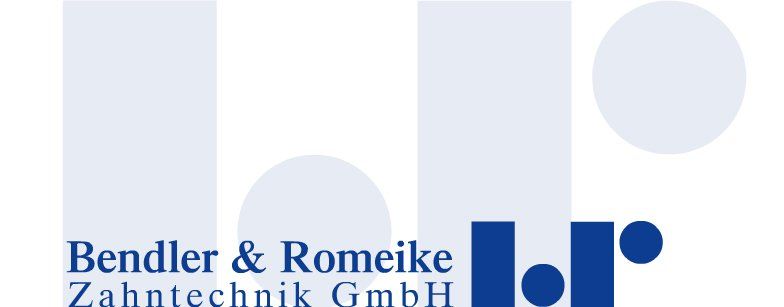 Logo für Bendler & Romeike Zahntechnik GmbH mit blauen und weißen geometrischen Formen.