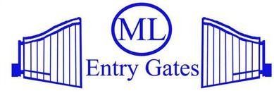 Logo with two blue gates, a blue circle with 