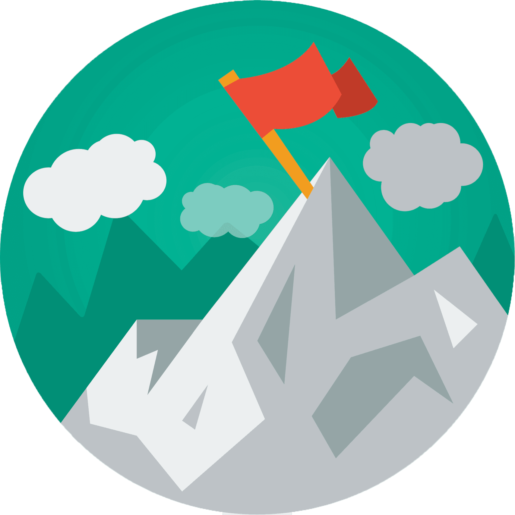 mountain top with red flag