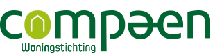 Het logo van Compaen koststichting in groen en wit met een huisicoon.