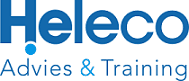 Het logo van Heleco Advies & Training in blauw en oranje op een witte achtergrond.