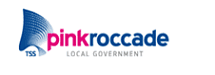 Het logo van de lokale overheid van PinkRoccade met een blauw en roze woordmerk en een klein TSS-embleem.
