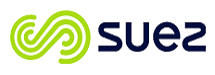 Suez-logo met groen in elkaar grijpend lus-icoon en donkerblauw woordmerk.