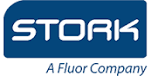 Het STORK-logo in wit op een blauwe achtergrond, met daaronder de slogan 