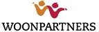 Het logo van WoonPartners met gestileerde rode, oranje en roze figuren boven de naam in zwarte tekst.