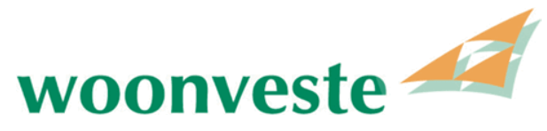 Woonveste-logo in groen en oranje met een gestileerd huisicoon.