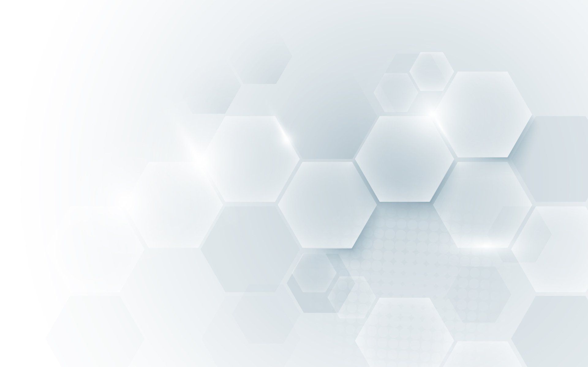 Abstract white and light blue background with hexagonal shapes and highlights.
