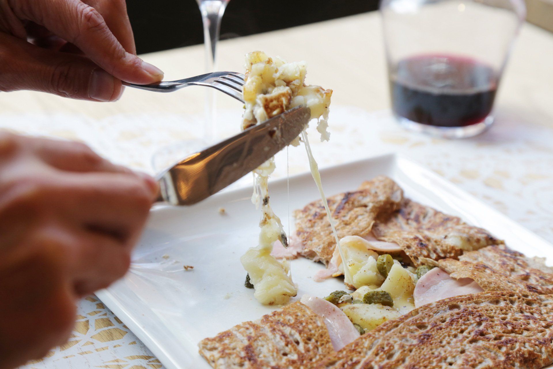 La Petite Bretagne, French Crepe, galette, savory pancake, savory crepe, eating, pancake, raclette, good food, tasty food, restaurant, hammersmith, crepe on a plate, square plate