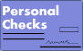 Stack of blue personal checks with a signature line and small check box.