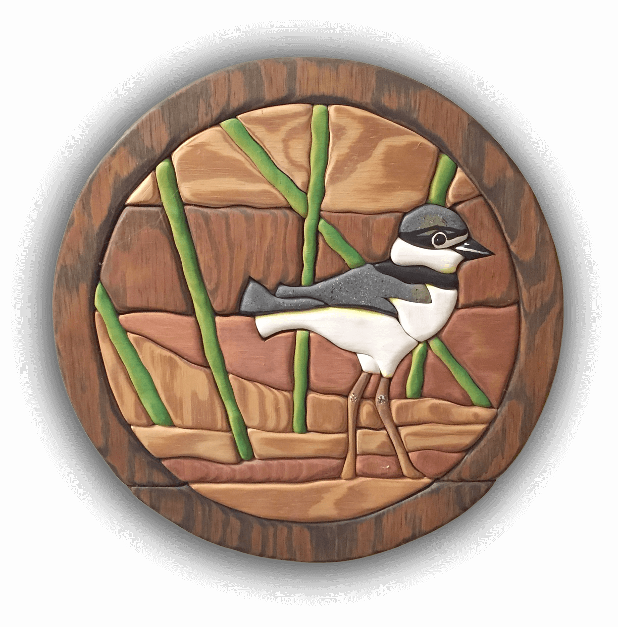 A custom Intarsia Art piece by Nick Vidakovic of a bird