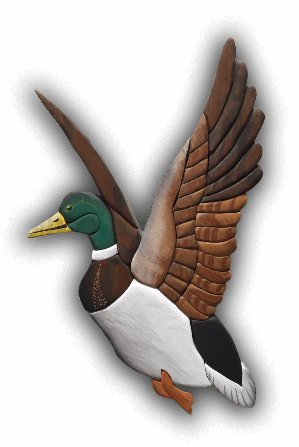 A custom Intarsia Art piece by Nick Vidakovic of a duck 