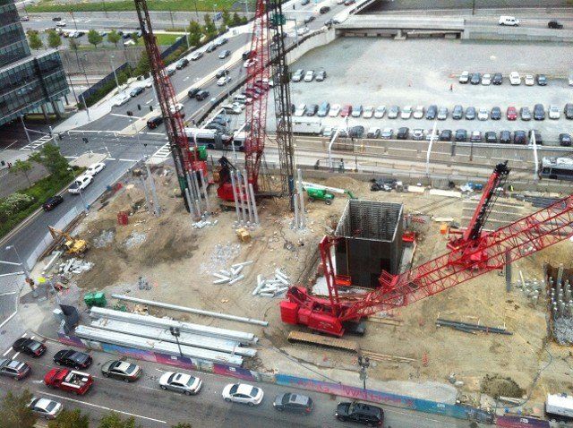 Crane on Construction Site - Pile Driving in Canton, MA