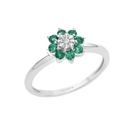 anello con pietre preziose verdi a forma di fiore
