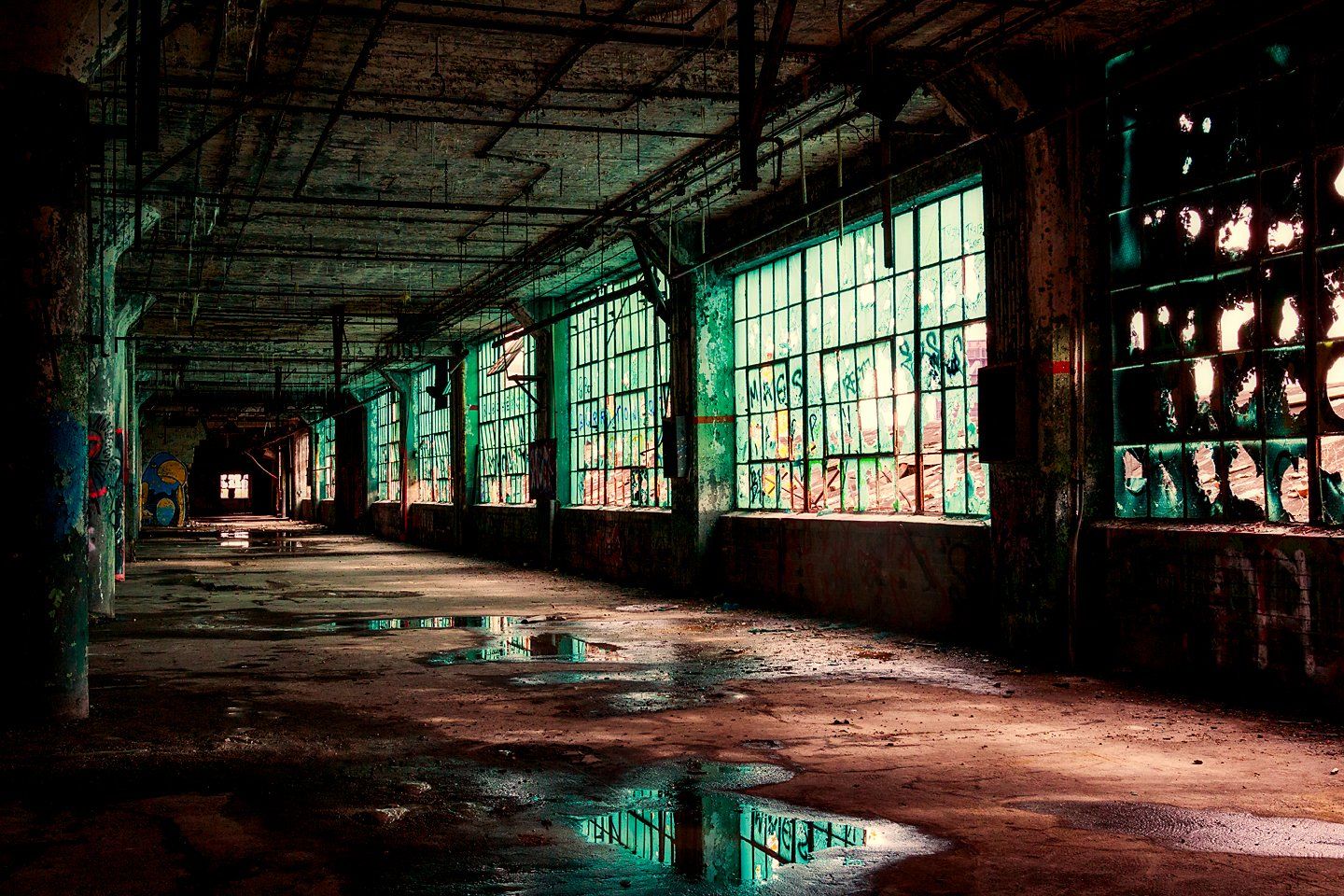 Green glass windows