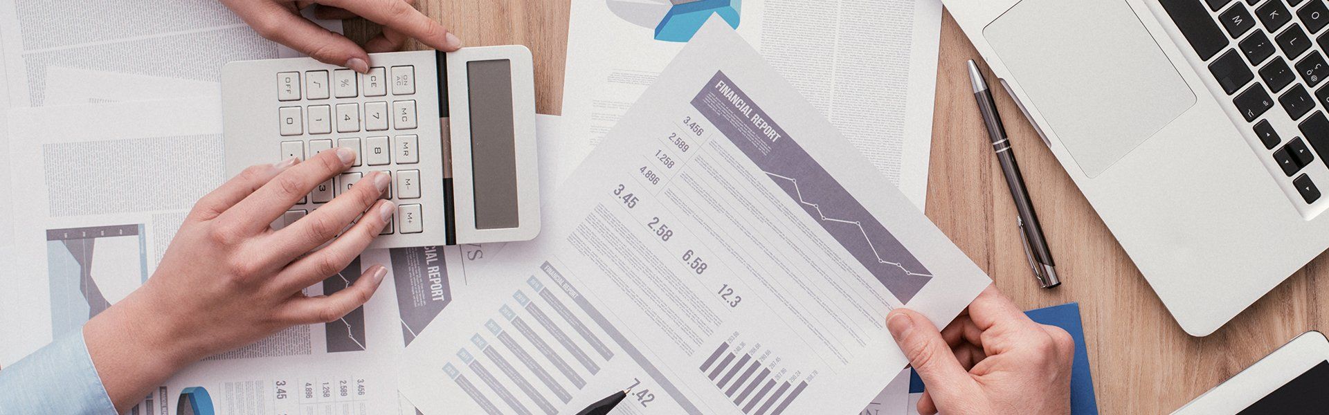 financial report with graphs and charts
