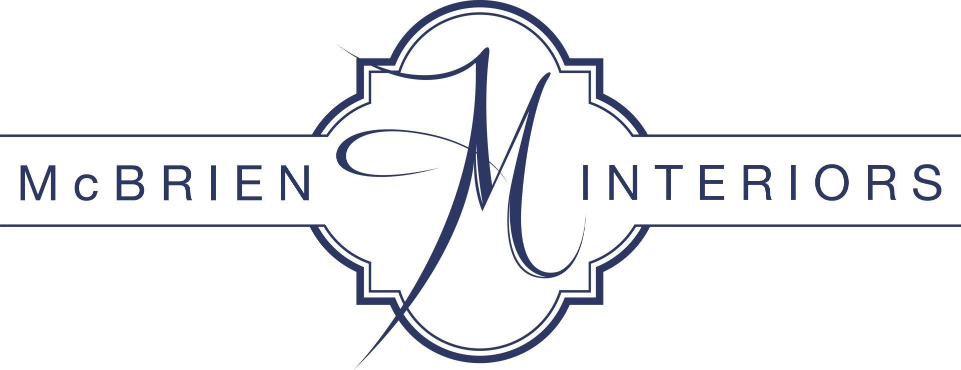 Logo for McBrien Interiors. Navy blue letter 