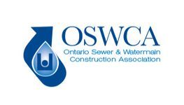 Logo for the Ontario Sewer & Watermain Construction Association: a blue drop/arrow shape with the letters OSWCA and text.